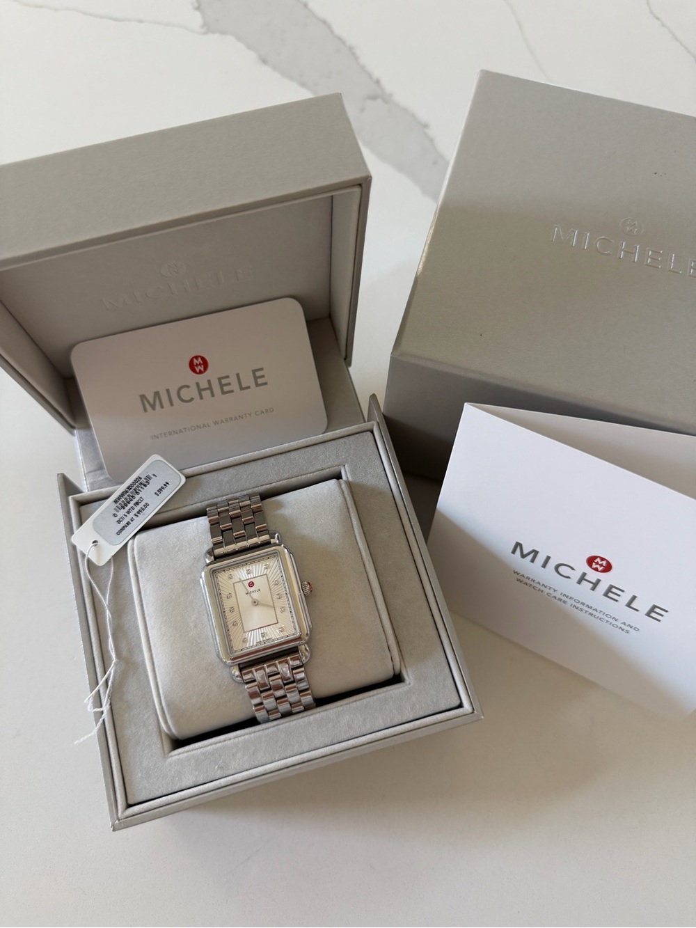 Michele Women's Silver Rectangular Stainless Steel Bracelet Watch